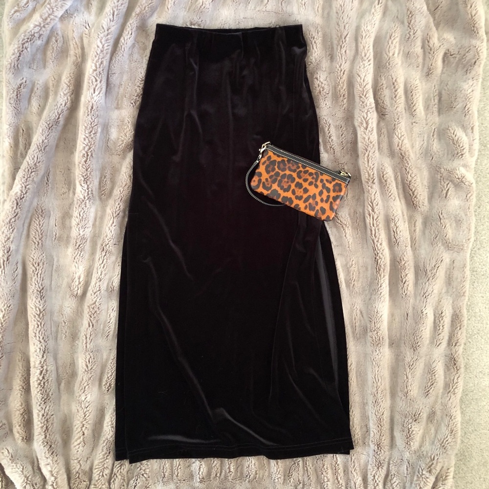 Black velvety maxi skirt with slit, Sz medium